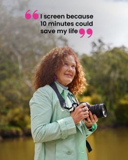 A lady with a camera saying I screen because 10 minutes could save my life