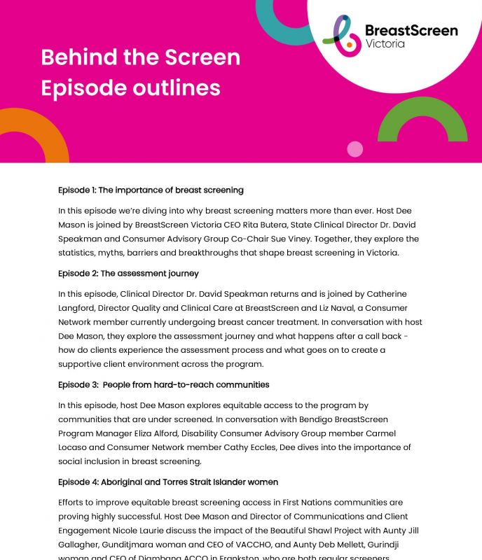 Episode outlines Behind the Screen cover