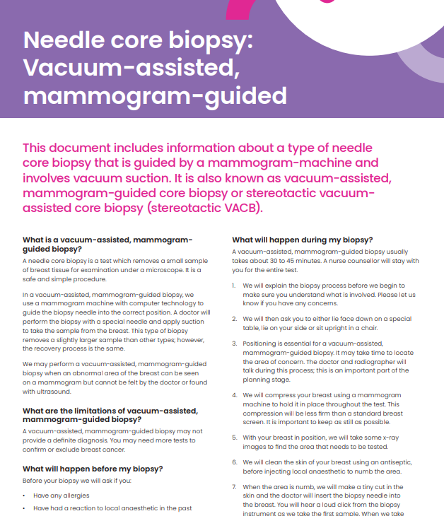 Needle core biopsy vaccum assisted mammogram guided March 2023 thumbnail